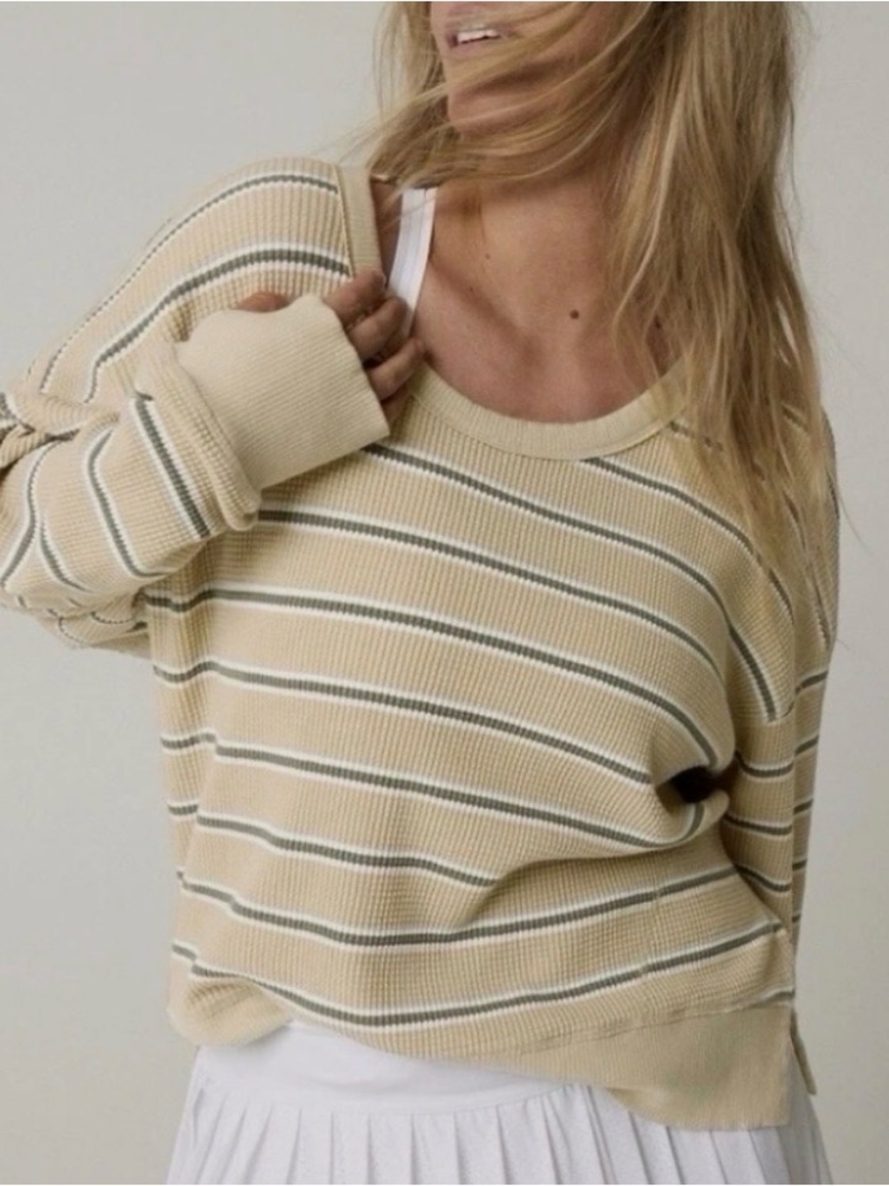 Offline by aerie Cream Striped Crewneck Sweater